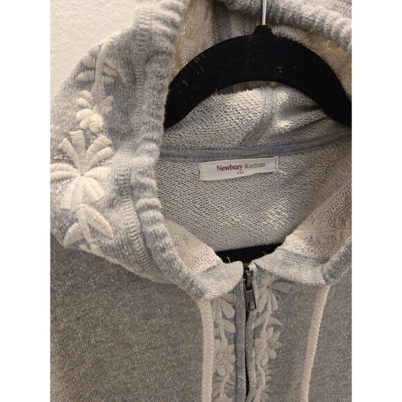 Newbury Kustom Gray Floral Embroidered Zip Up Hoodie Sweatshirt Cottagecore Boho - Picture 5 of 12